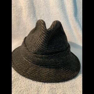 Vintage Knox of New York 100% Wool Hat Gray Stripe Fedora Hipster Retro Gangster